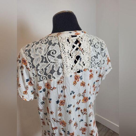 Floral Corset Pullover Blouse Lace Indie Festival Bohemian Summer Junior's XL - Picture 4 of 9